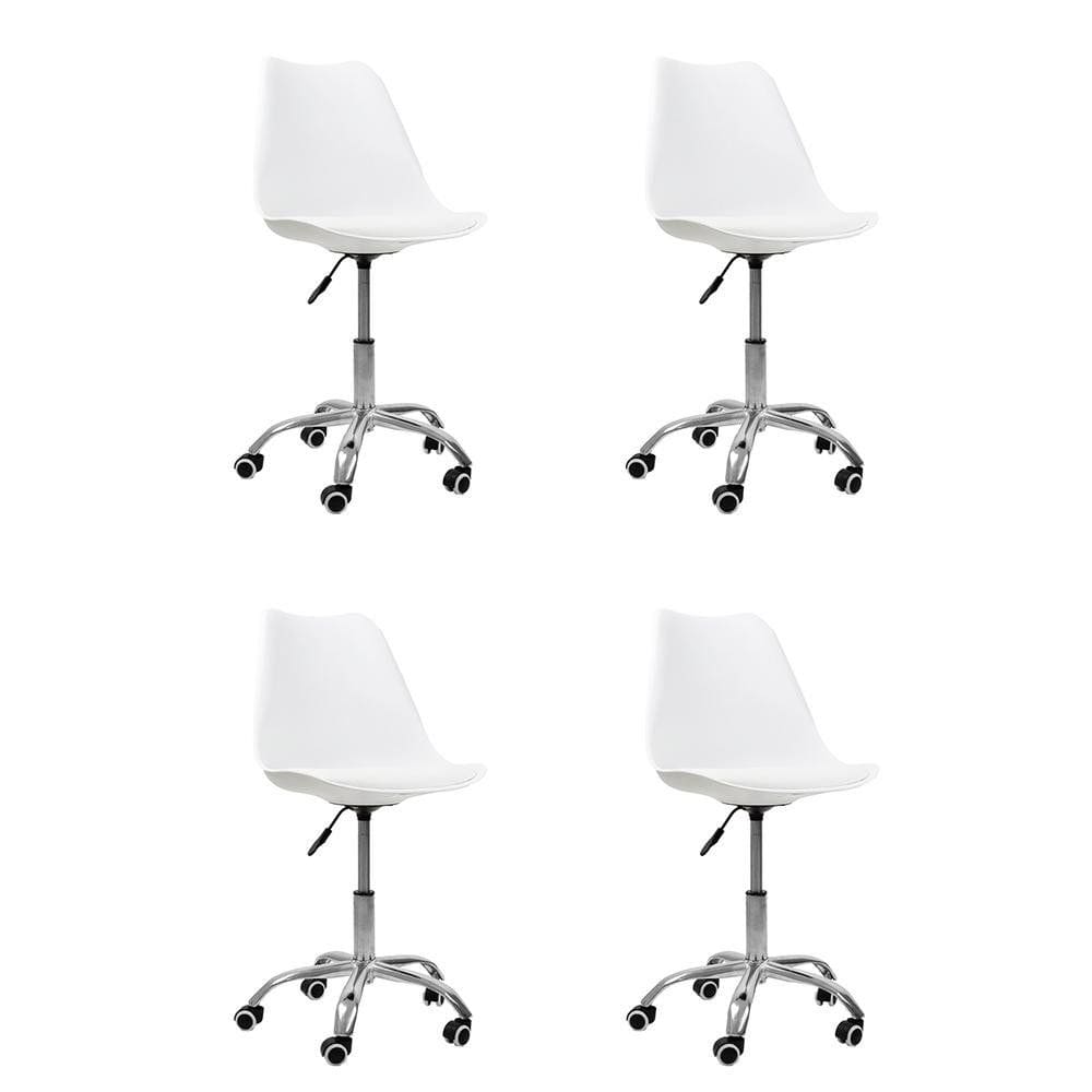 Kit 4 Cadeiras Office Base Cromada Giratória Saarinen Branco