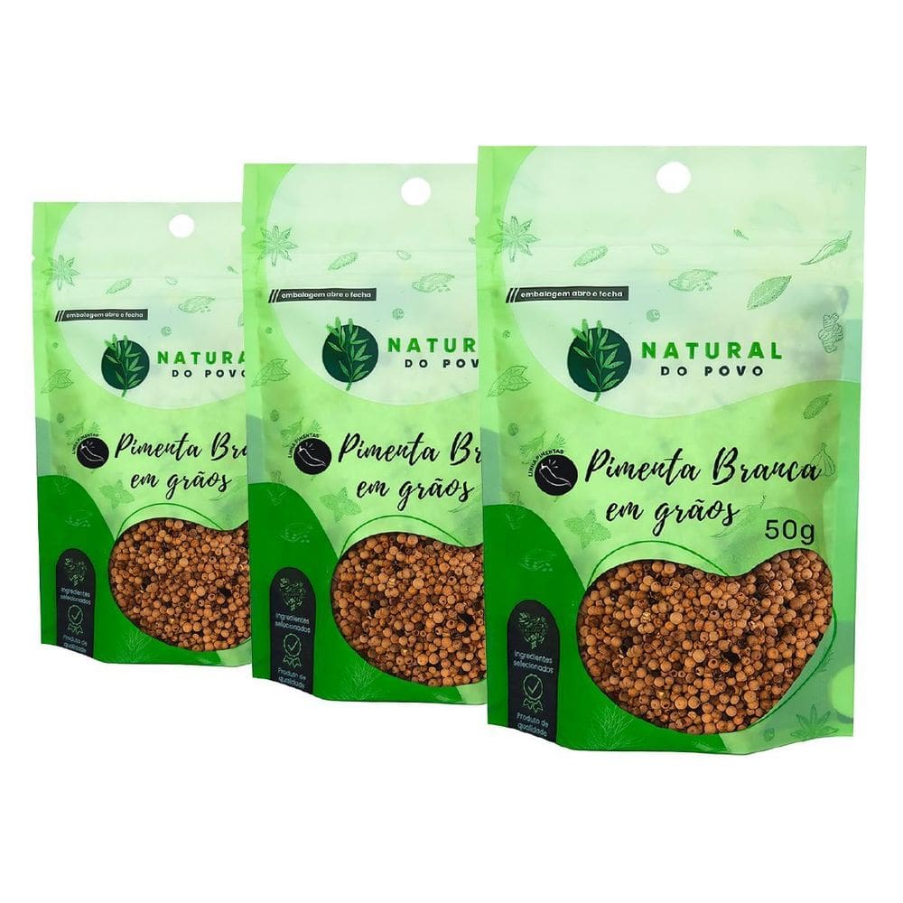 Pimenta Branca Em Grãos Qualidade Superior Kit 3 Pouch 50G