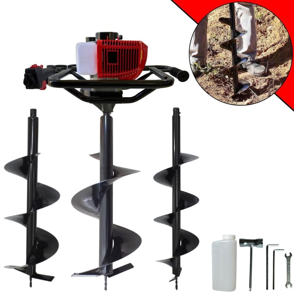 Perfurador Polaca Cavadeira Anmax GD520-B À Gasolina 2T 52cc 2,2HP Ignição CDI Para Construção Civil Com Kit Brocas 80x20cm, 80x25cm e 80x30cm