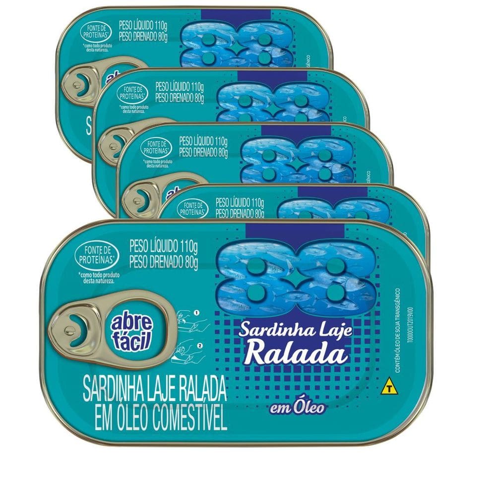 Kit Com 5 Sardinha Laje Ralada Em Óleo 88 Lata 80G