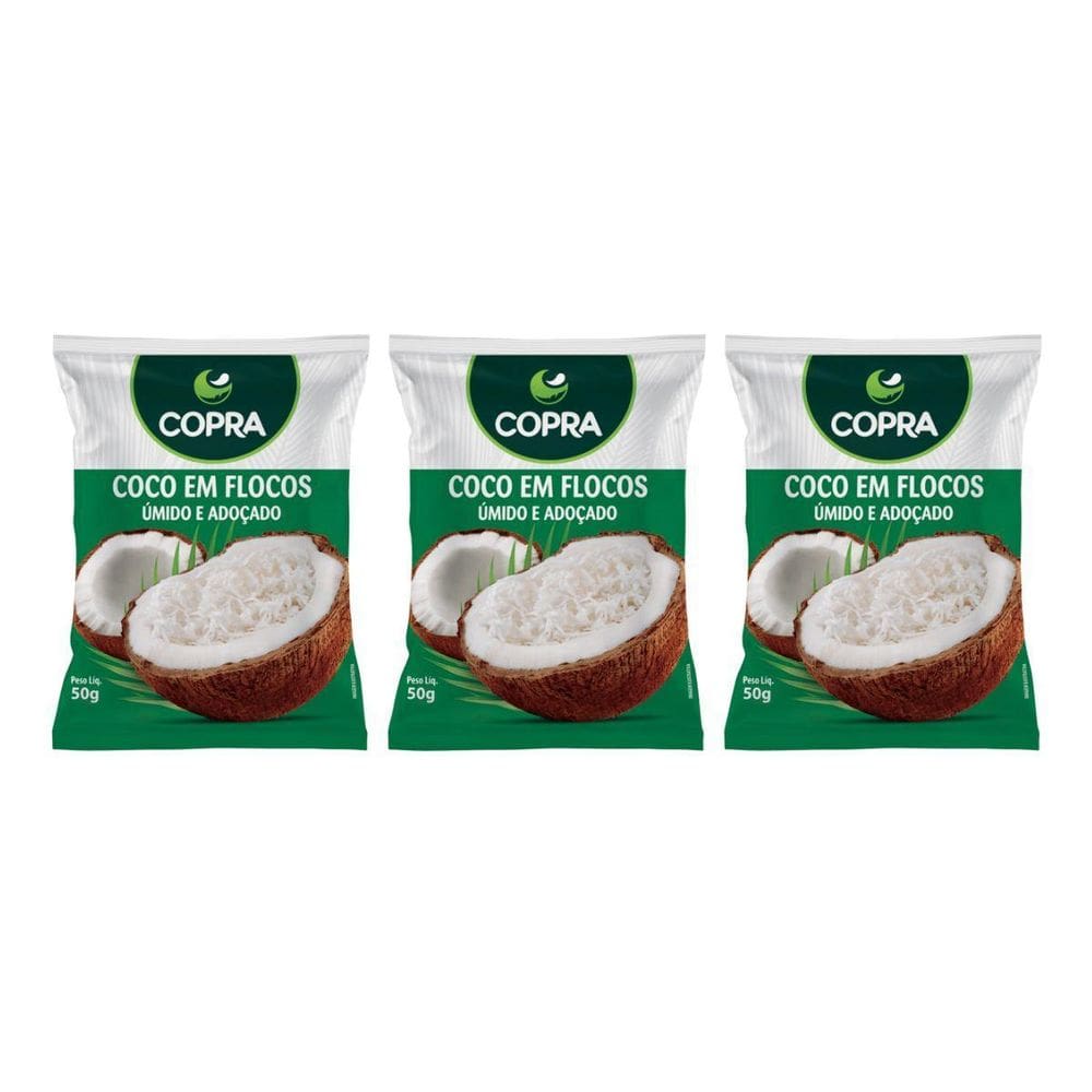 Kit 3 Coco Ralado Em Flocos Umido E Adoçado 50G Natural