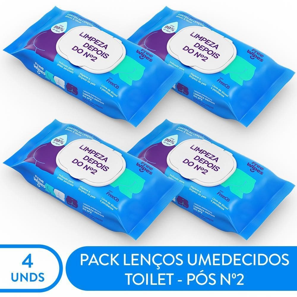 Free Wipes Lenços Umedecidos Higiene Após O Nº2 - Kit Com 4