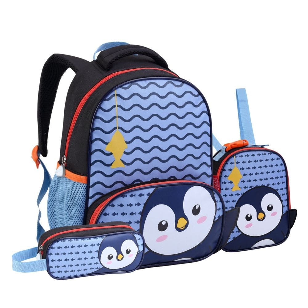 Mochila Costas Lancheira Térmica Estojo Pinguim Creche
