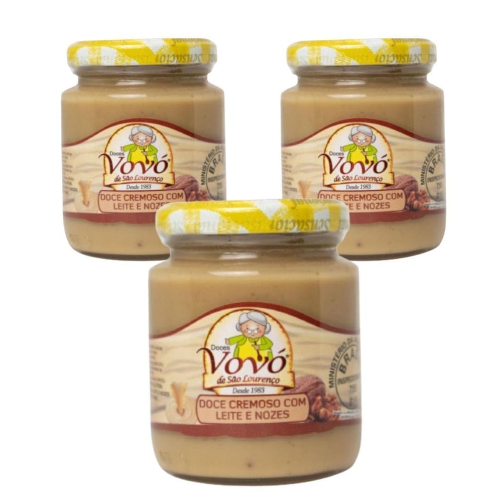 Kit 3 Doce Cremoso De Leite Com Nozes Pote 270G Doces Vovó