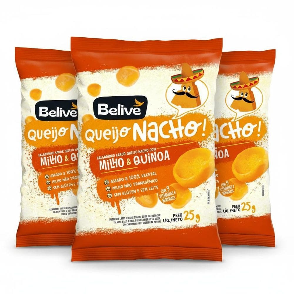 Kit 3 Salgadinho Sabor Queijo Nacho 25G Belive