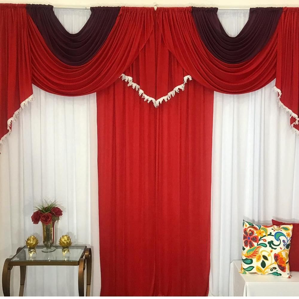 Cortina Mayara Varão Duplo Malha 3M - Vermelho Vinho Branco