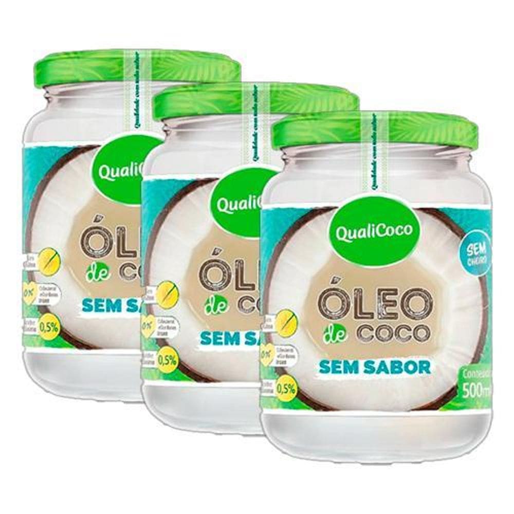 Kit 3X: Óleo De Coco Sem Sabor Qualicoco 500Ml