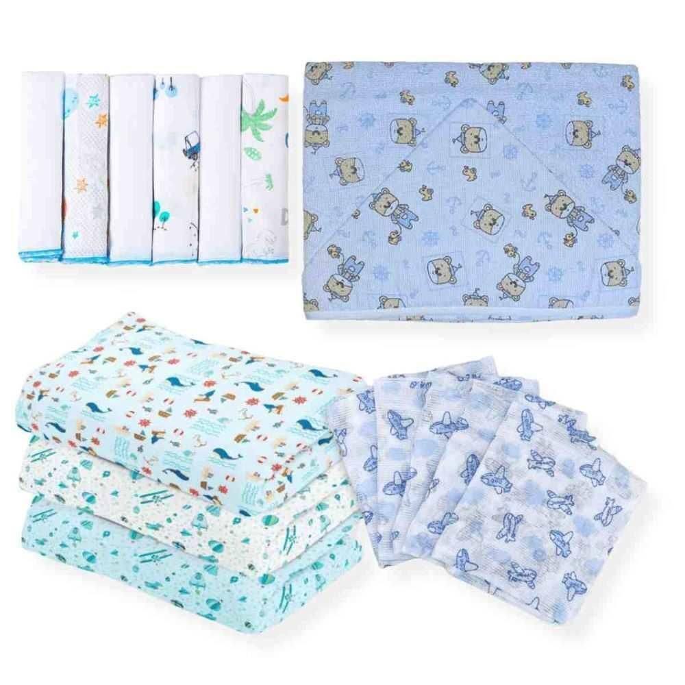 15Uni Enxoval Bebê Azul Completo Fralda Cueiro Pano Toalha