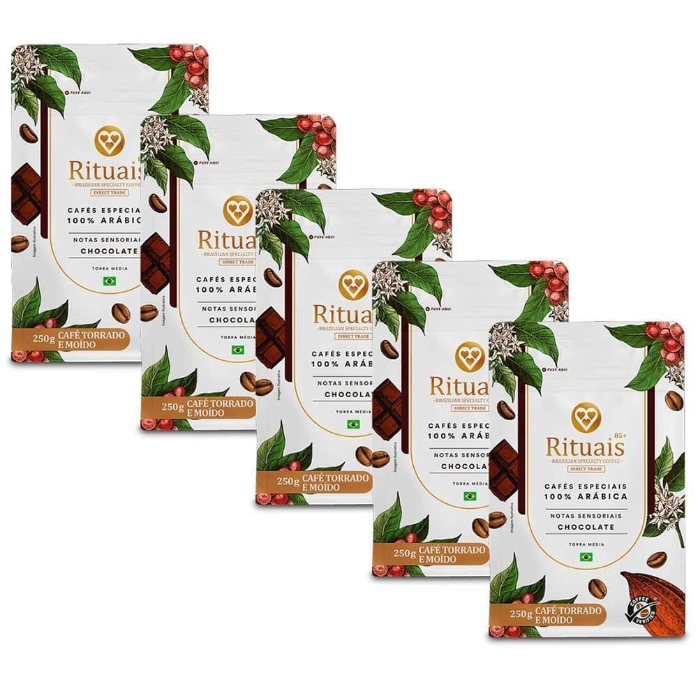 Café 3 Corações Rituais Chocolate Kit 5 Pacotes De 250G