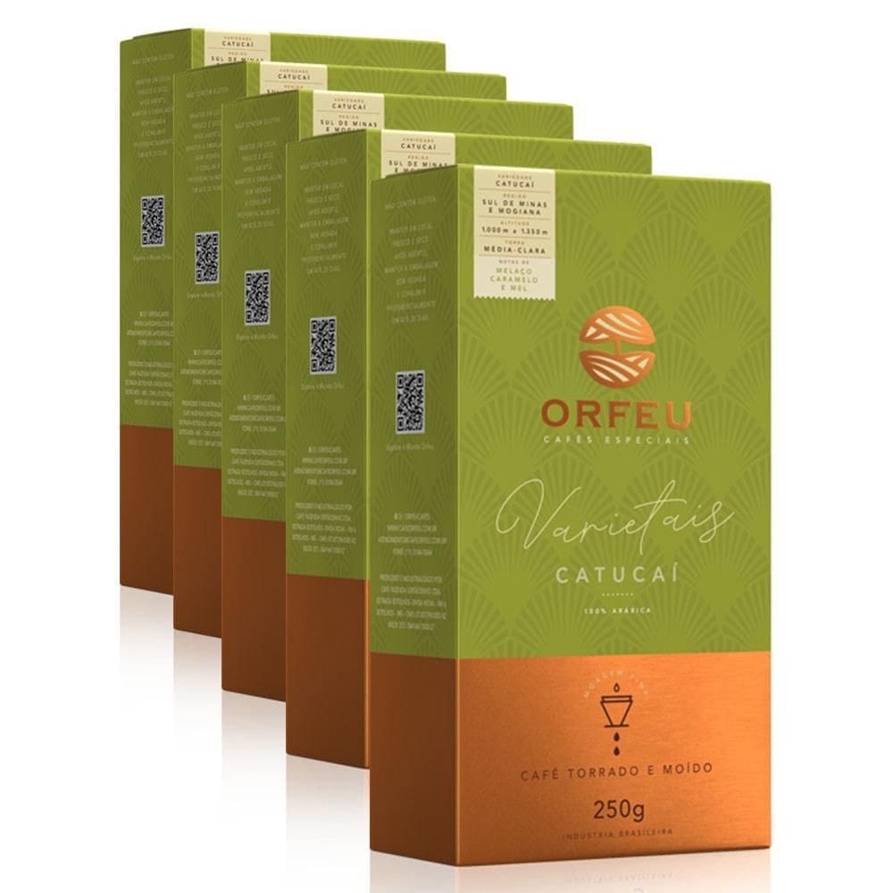 Café Moído Premium Orfeu Catucaí Kit 5 Pacotes De 250G