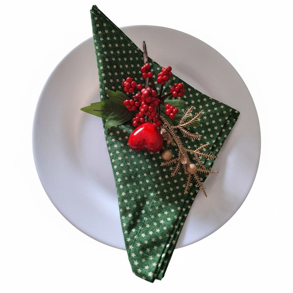 Guardanapo Tricoline Verde Natal Estrela Dourada 40 x 40cm