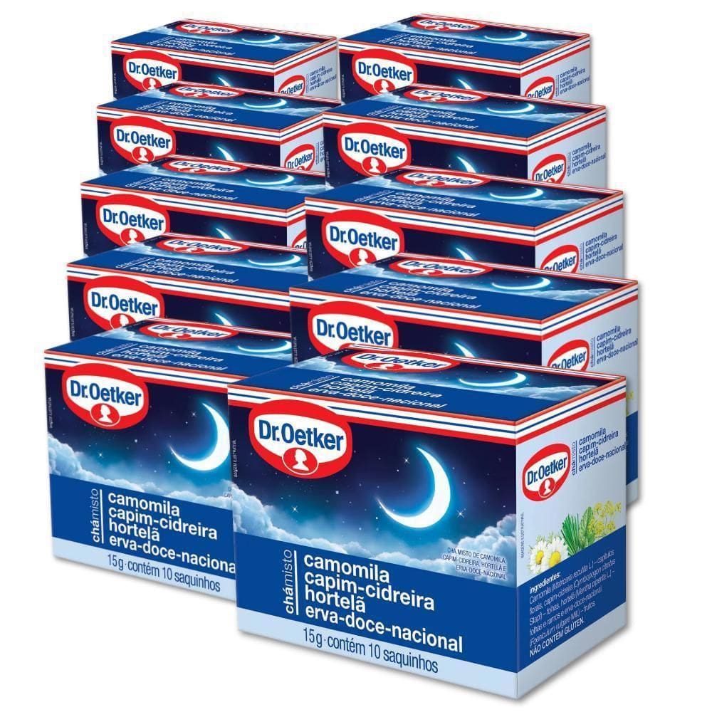 10 Caixas Chá Dr Oetker Camomila Cidreira Hortelã Erva-Doce