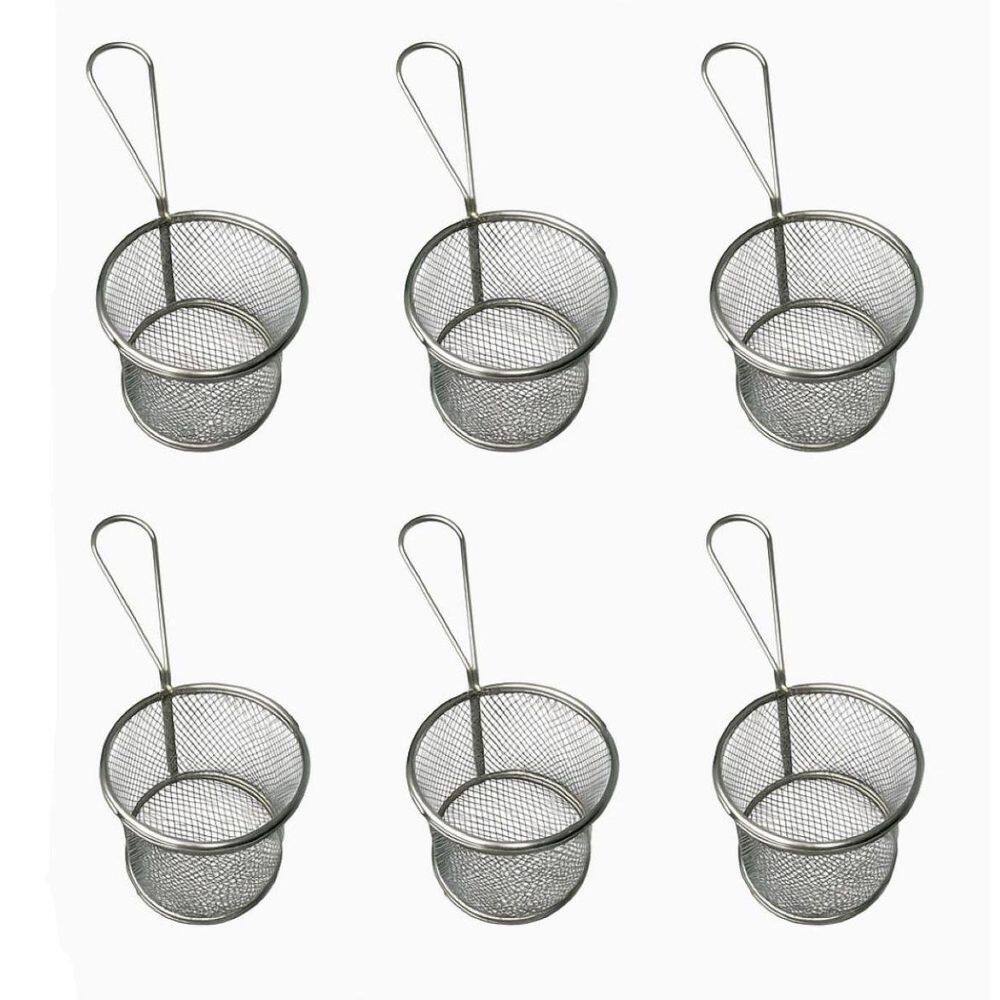 Kit 6 Cestos Redondo Aço Inox Para Servir Frituras 8,5X7,5Cm