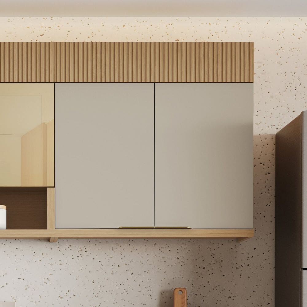 Armário Aéreo 2 Porta 80cm 100% Mdf Realeza Premium Carvalho/Greige