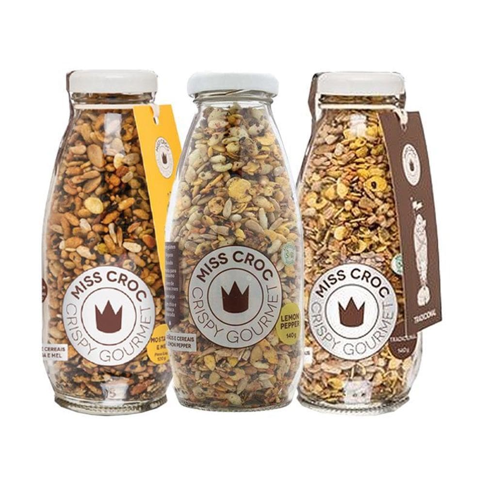 Kit 3 Granolas Crisp Garrafa Miss Croc: Lemon Pepper,