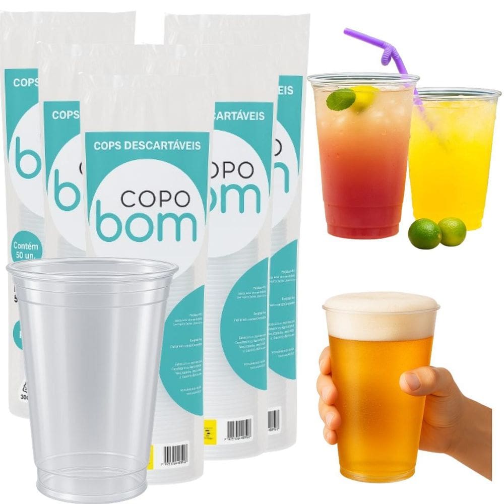 Kit 5 Copo Descartável 550Ml Liso Chop E Bebidas Com 250 Un.