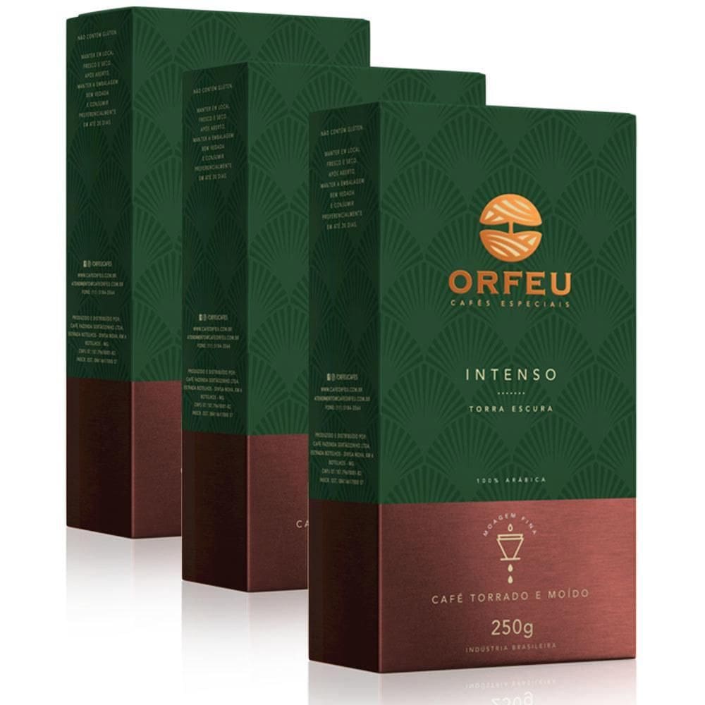 Café Moído Premium Orfeu Intenso Kit 3 Pacotes De 250G