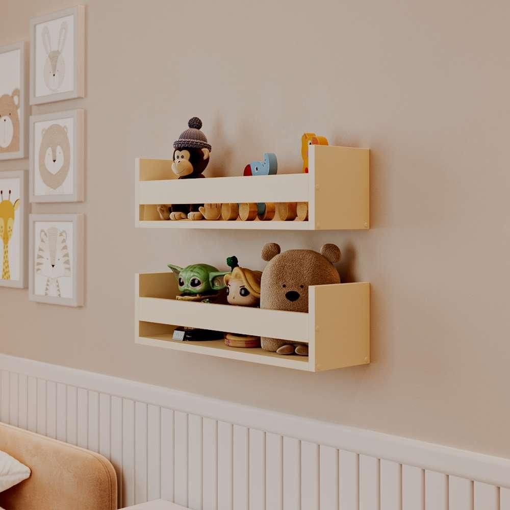 Kit 2 Prateleiras Porta Brinquedos Bege Claro 60 x 12cm Suporte Invisivel