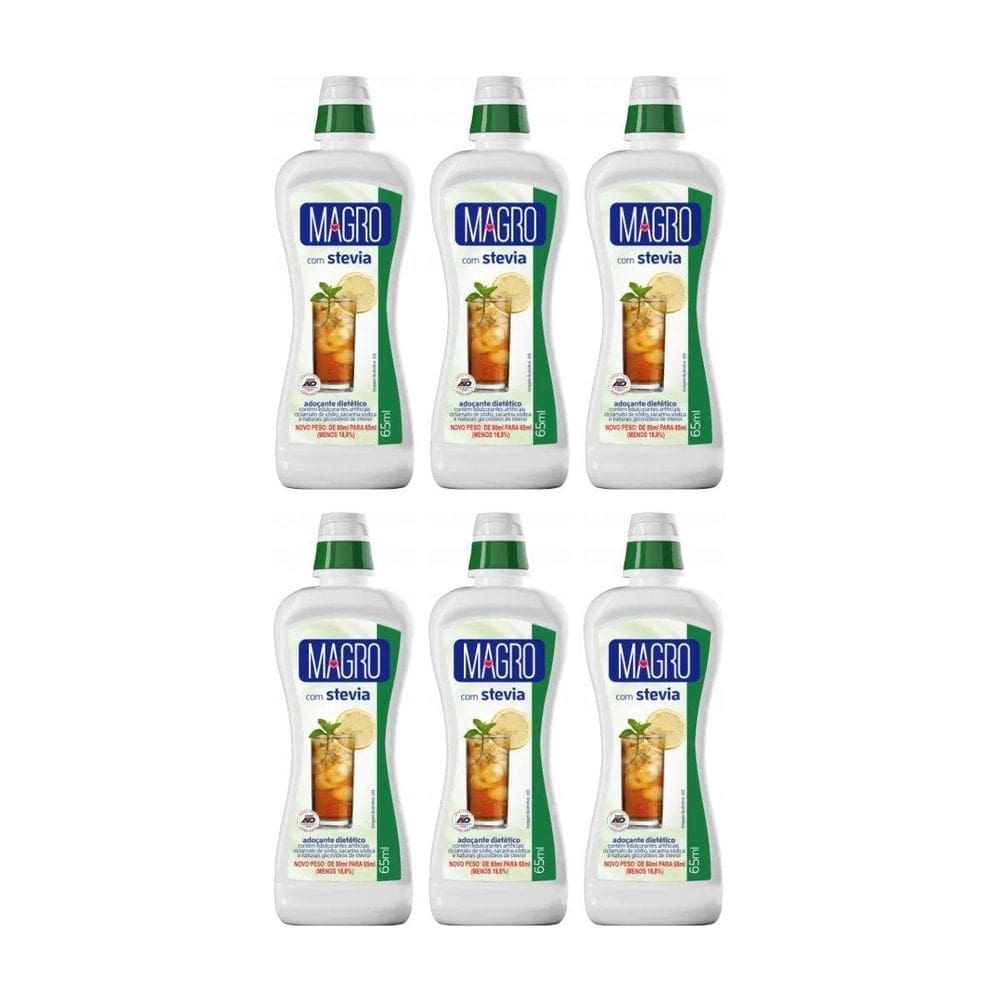 Kit 6 Adoçante Dietetico Com Stevia Liq 65Ml Sem Glut Magro