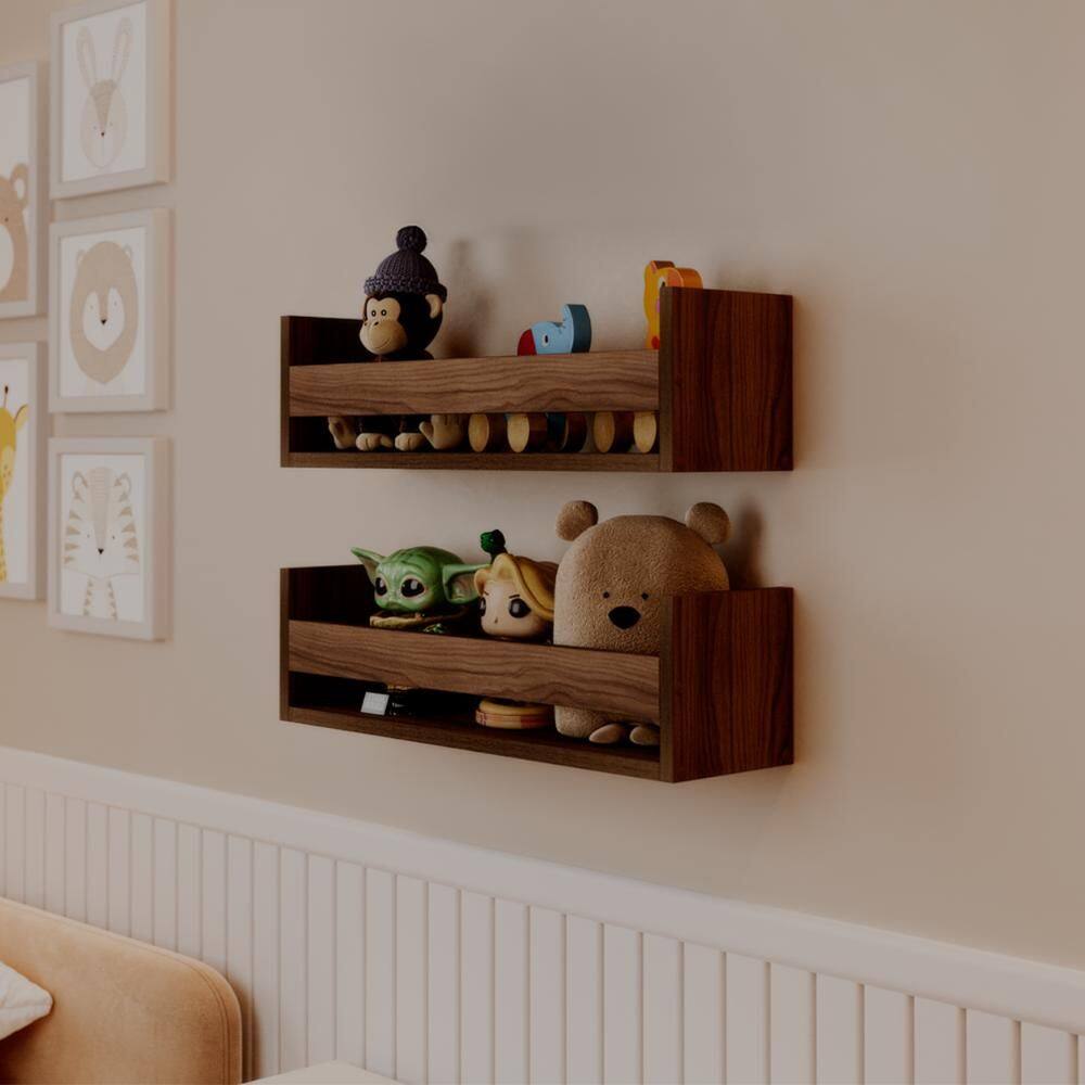 Kit 2 Prateleiras Porta Brinquedos Nogal 60 x 12cm Suporte Invisivel