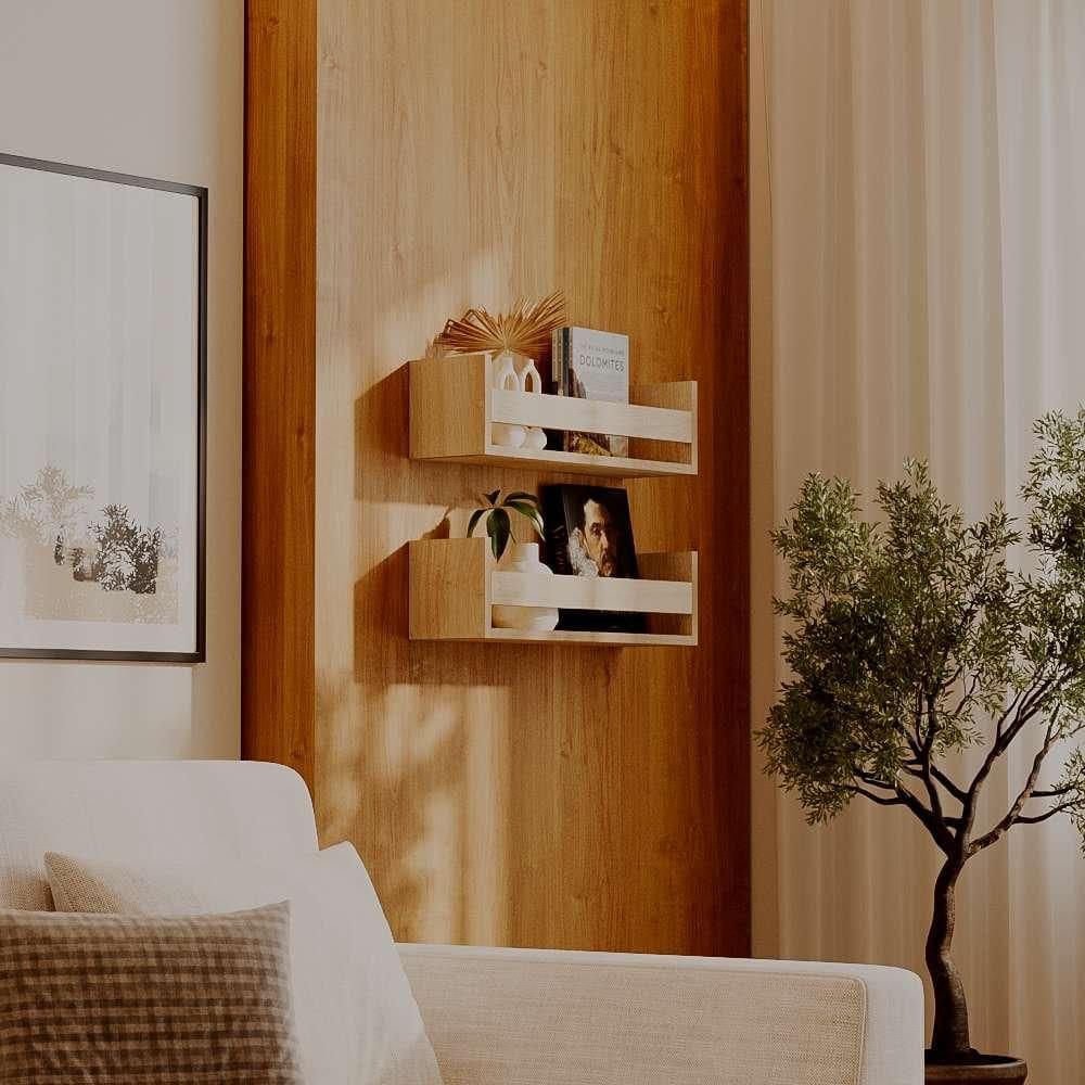 Kit 2 Prateleiras Porta Objetos Carvalho 60 x 12cm Suporte Invisivel