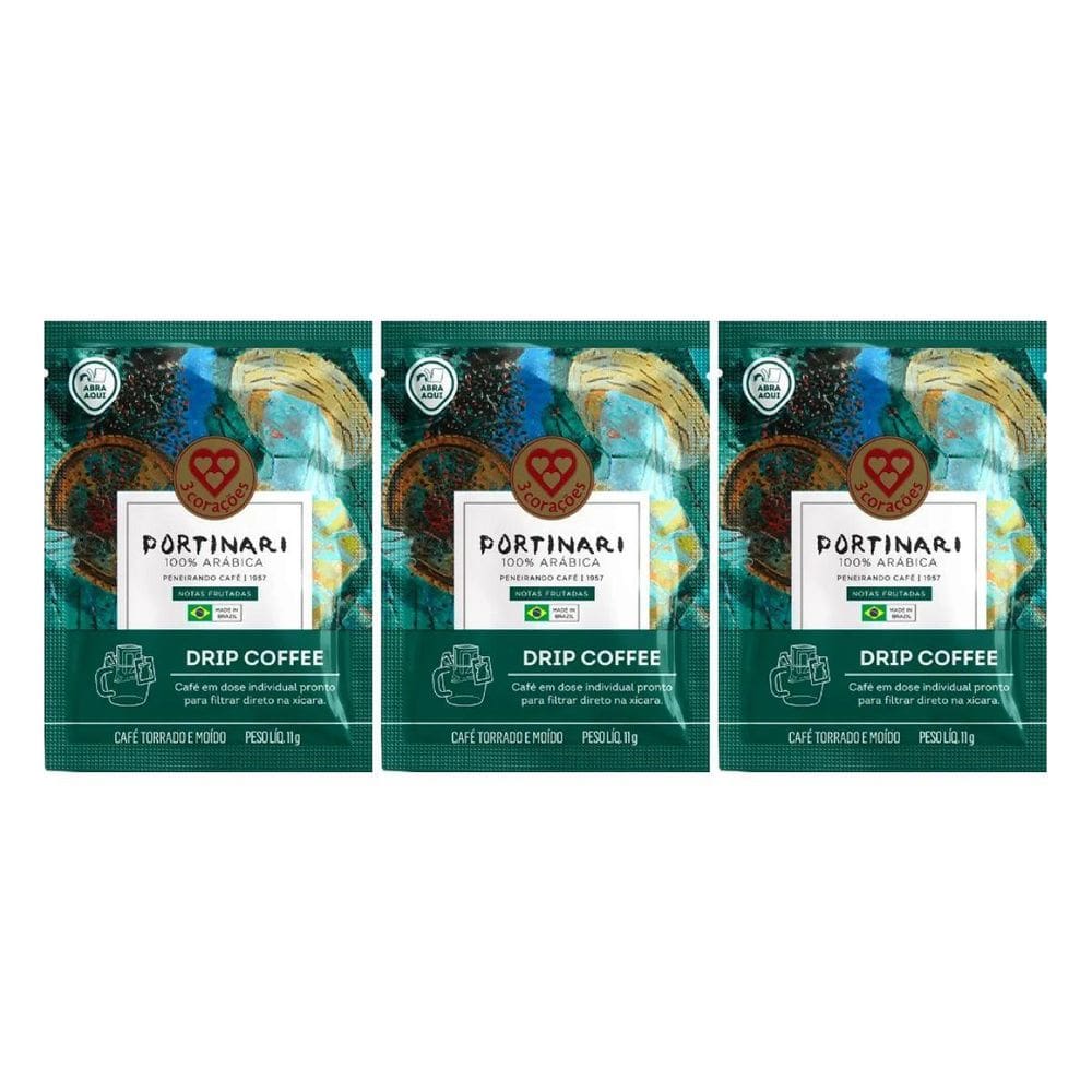 Kit 3 Café Drip 100% Arabe Portinari Grãos Selecionados 11G
