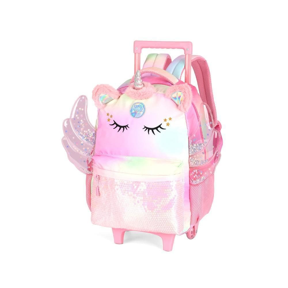 Mochila De Rodinhas Lanç. Unicórnio Com Asa Rosa - Luxcel