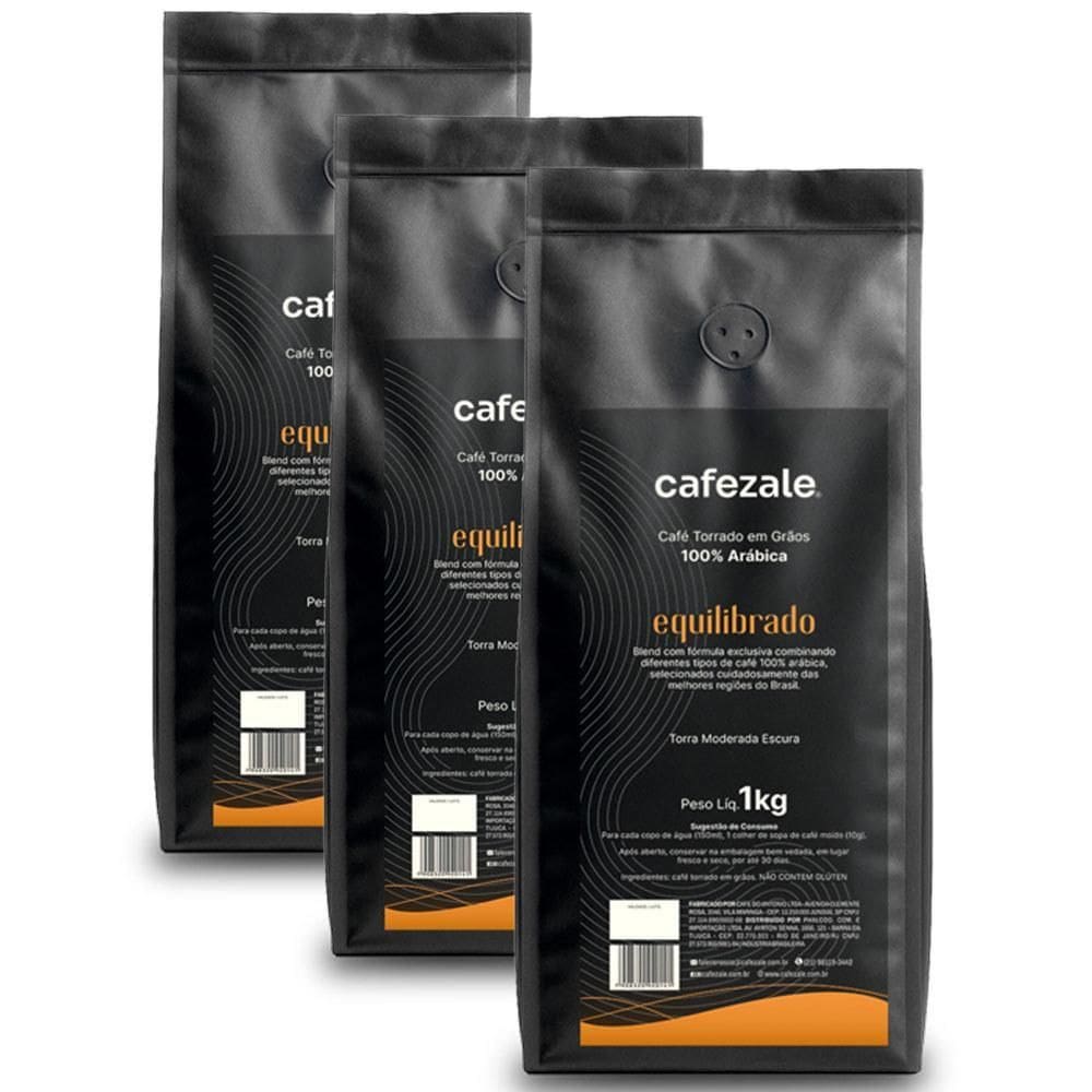 Café Cafezale Em Grãos Equilibrado Kit 3 Pacotes De 1Kg