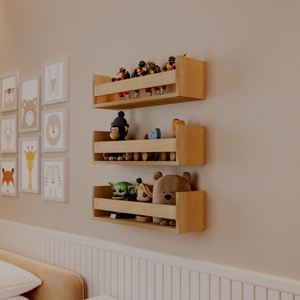 Kit 3 Prateleiras Porta Brinquedos Carvalho 60 x 12cm Suporte Invisivel