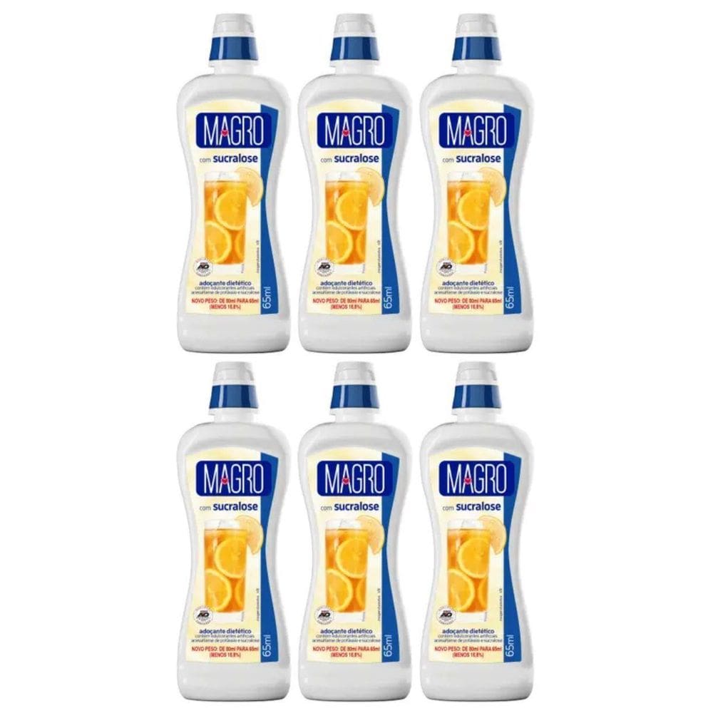 Kit 6 Adoçante Dietetico Com Sucralose Liquido 65Ml Magro