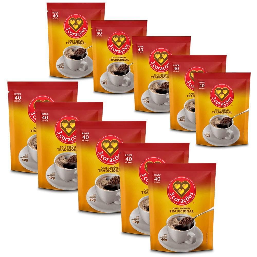 Café Três Corações Solúvel Tradicional Kit 10 Pacotes De 40G