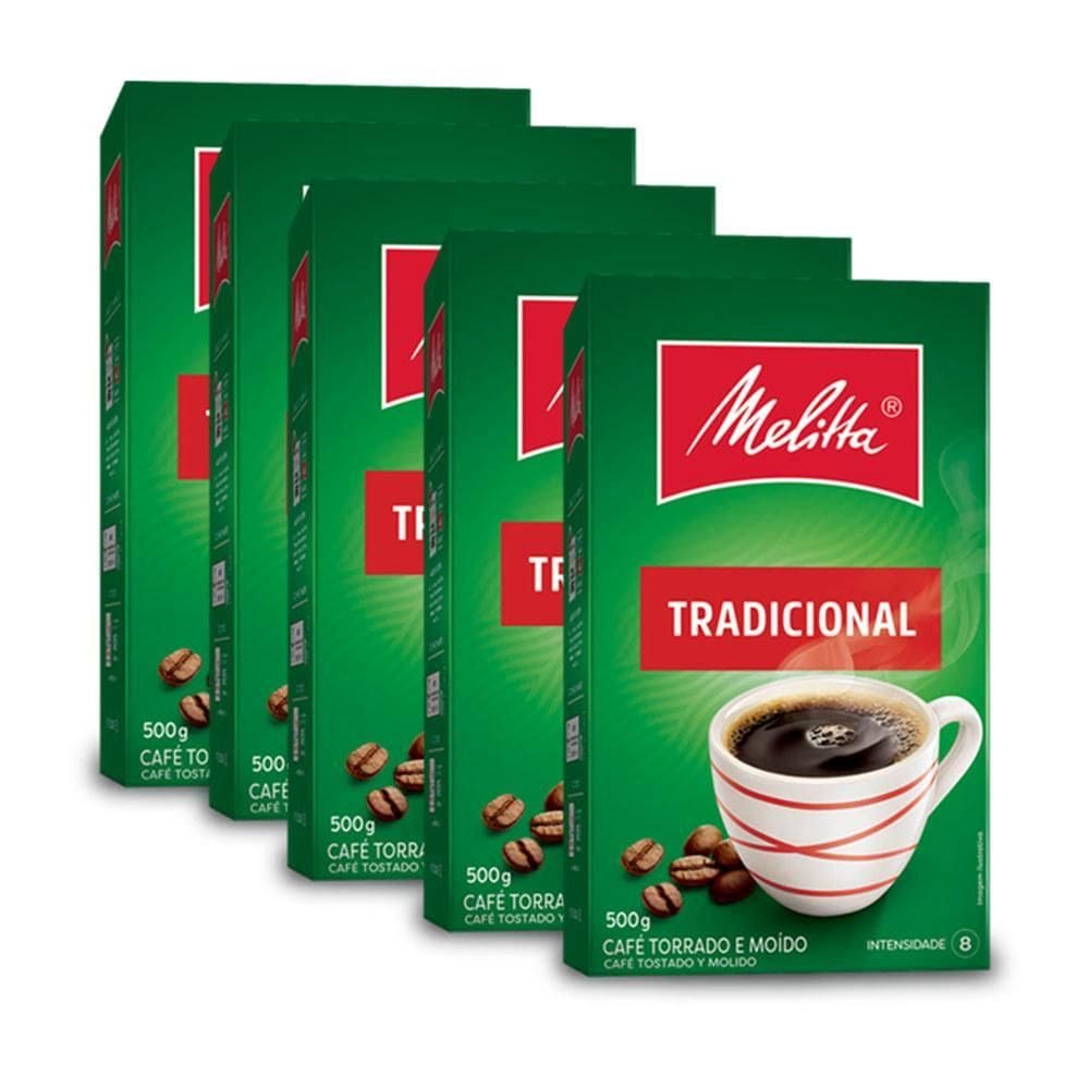 Café Moído Melitta Tradicional À Vacuo Kit 5 Caixas De 500G