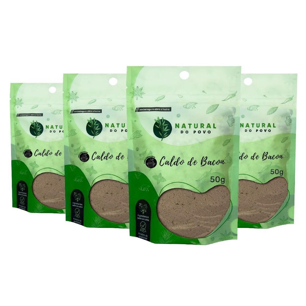 Caldo De Bacon 100% Natural Alta Qualidade Kit 4 Pouch 50G