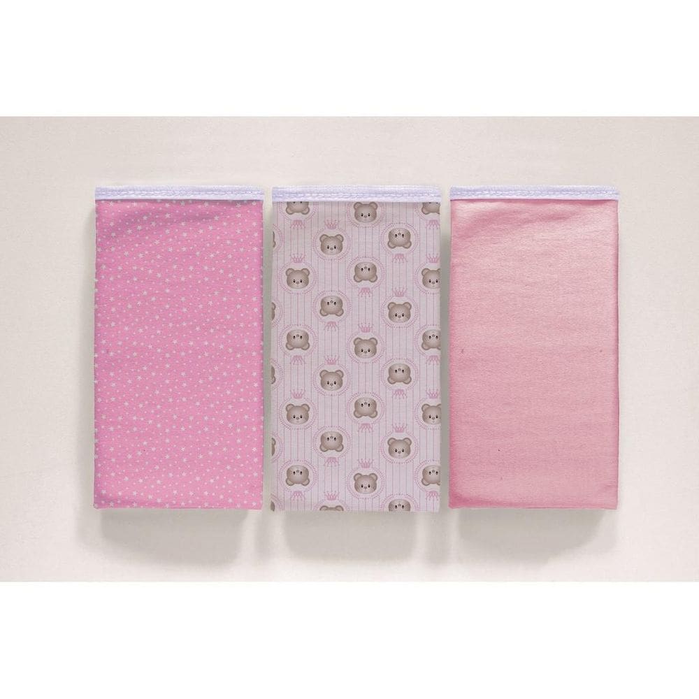 Kit 3 Pano De Boca Bebe Royal Baby Rosa Duplo 100% Algodão