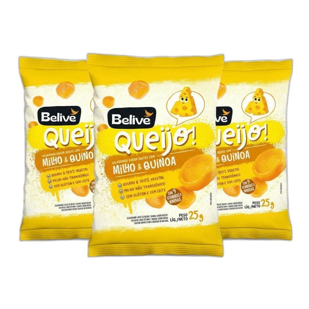 Kit 3 Salgadinho Sabor Queijo Com Milho E Quinoa 25G Belive