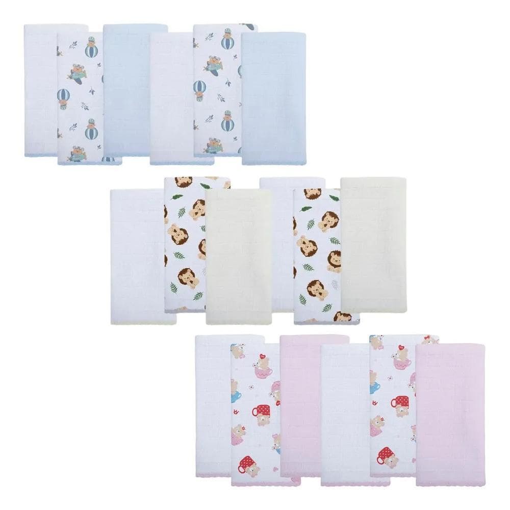 2X Kit 6 Paninho Fraldinha Pano Boca Com Bainha Menino Menin