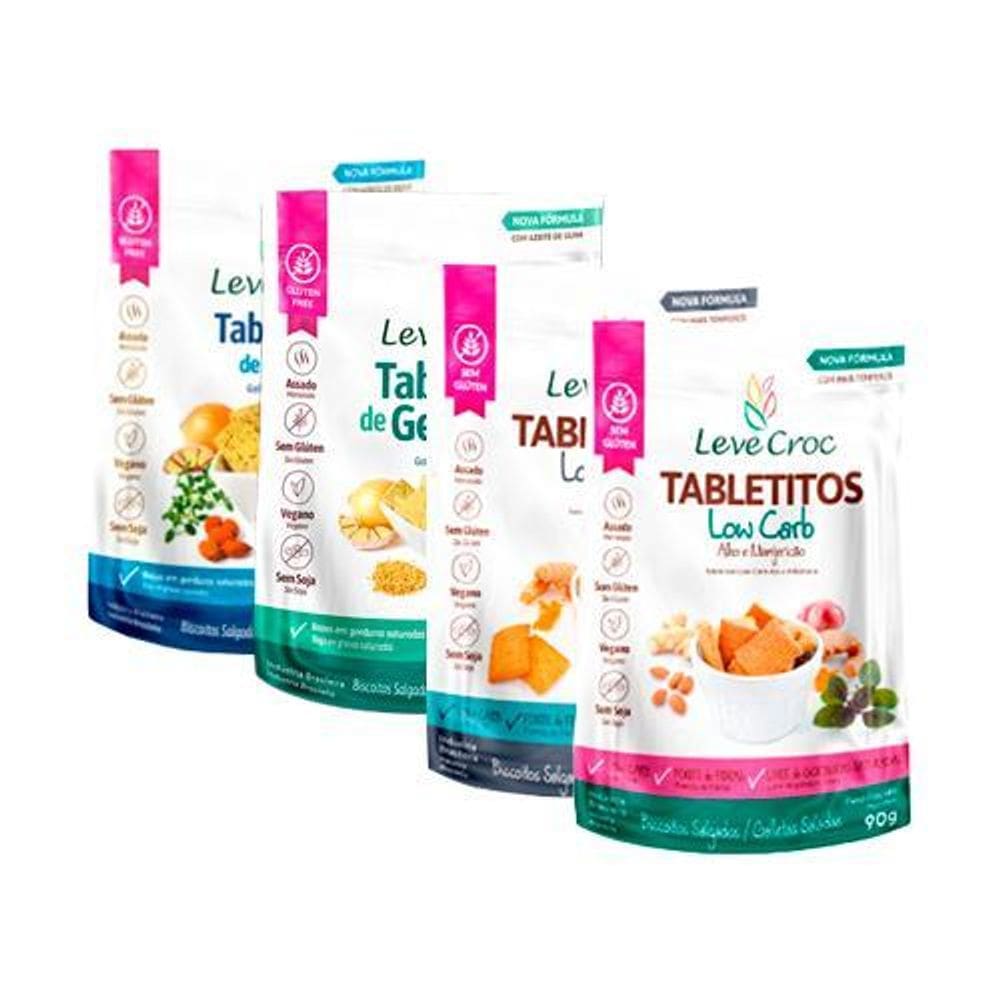 Kit 4 Biscoitos Tabletito Sem Glúten Leve Croc: Chia,