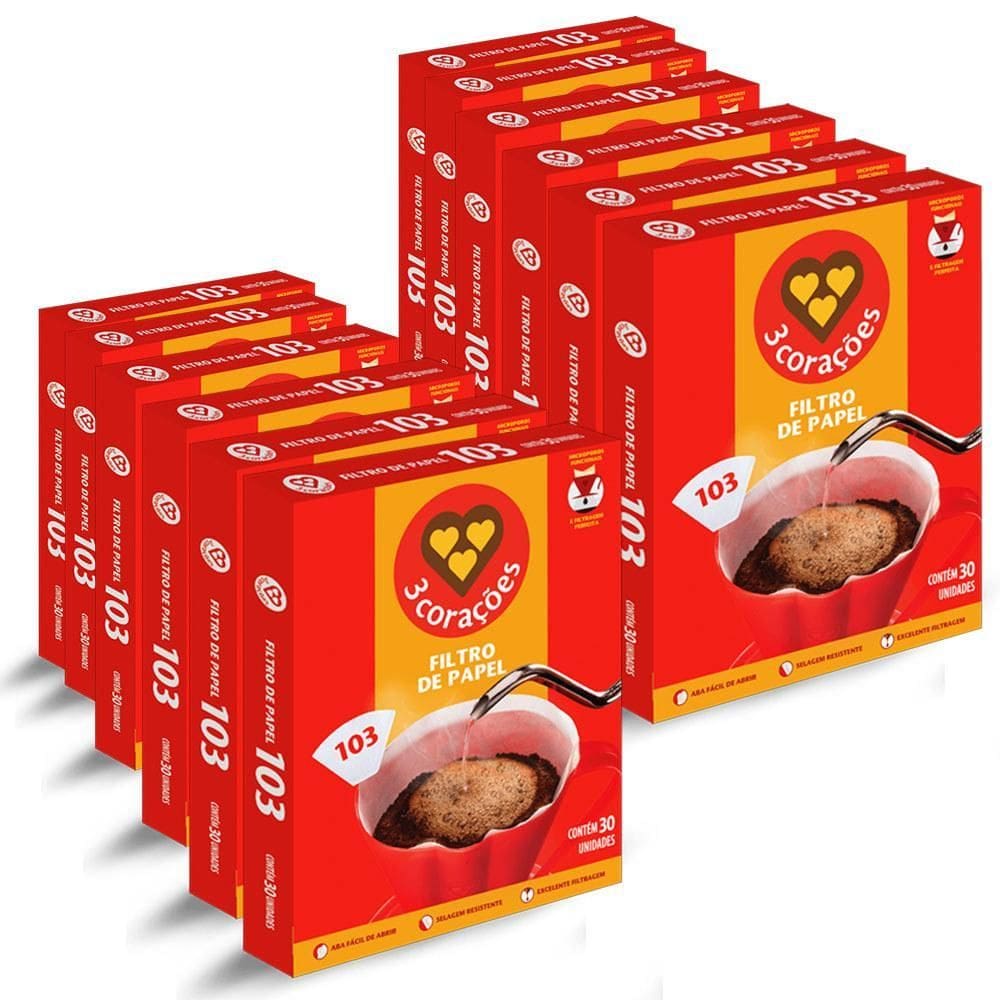 Filtro De Papel Três Corações 103 Kit 12 Cx Com 30 Unidades