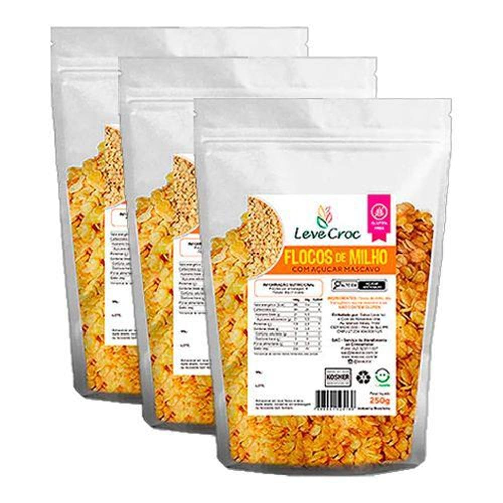 Kit 3X: Flocos Milho Açúcar Mascavo Sem Glúten Leve Croc