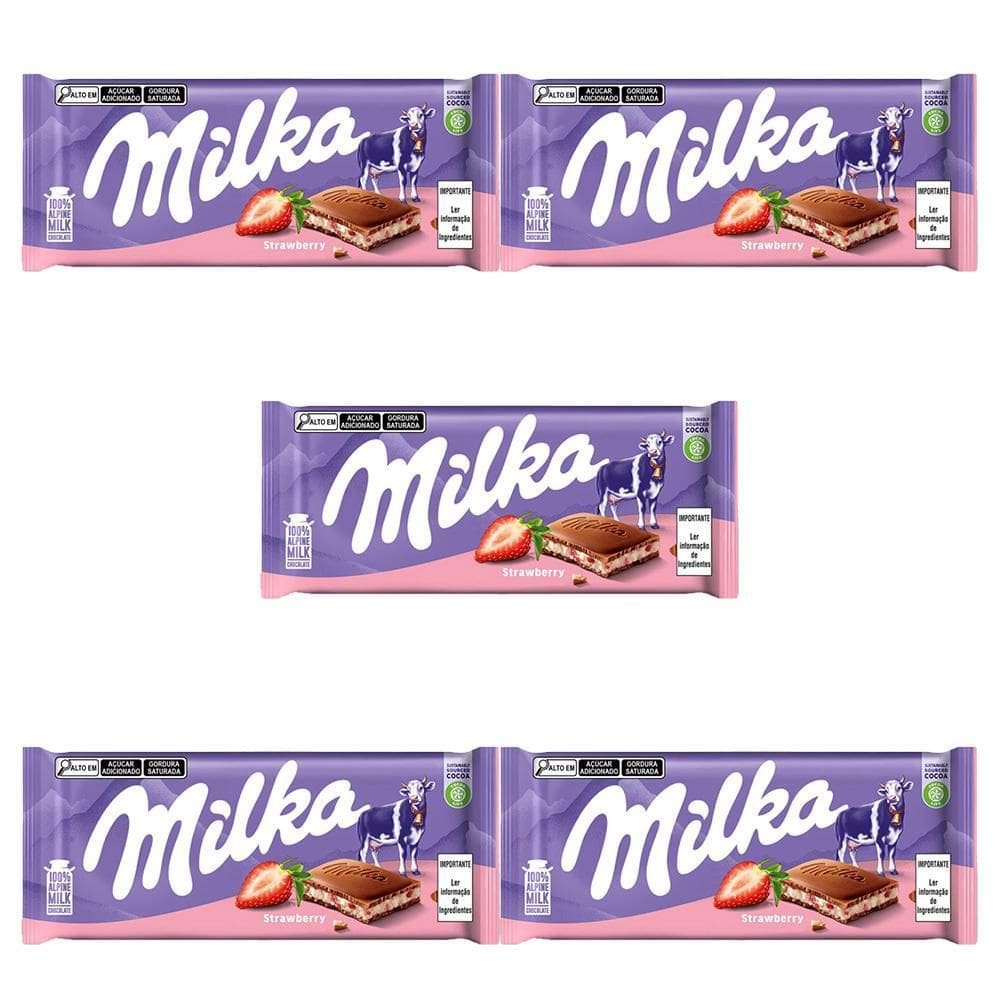 Chocolate Milka Morango Barra Kit Com 5 Unidades De 100G