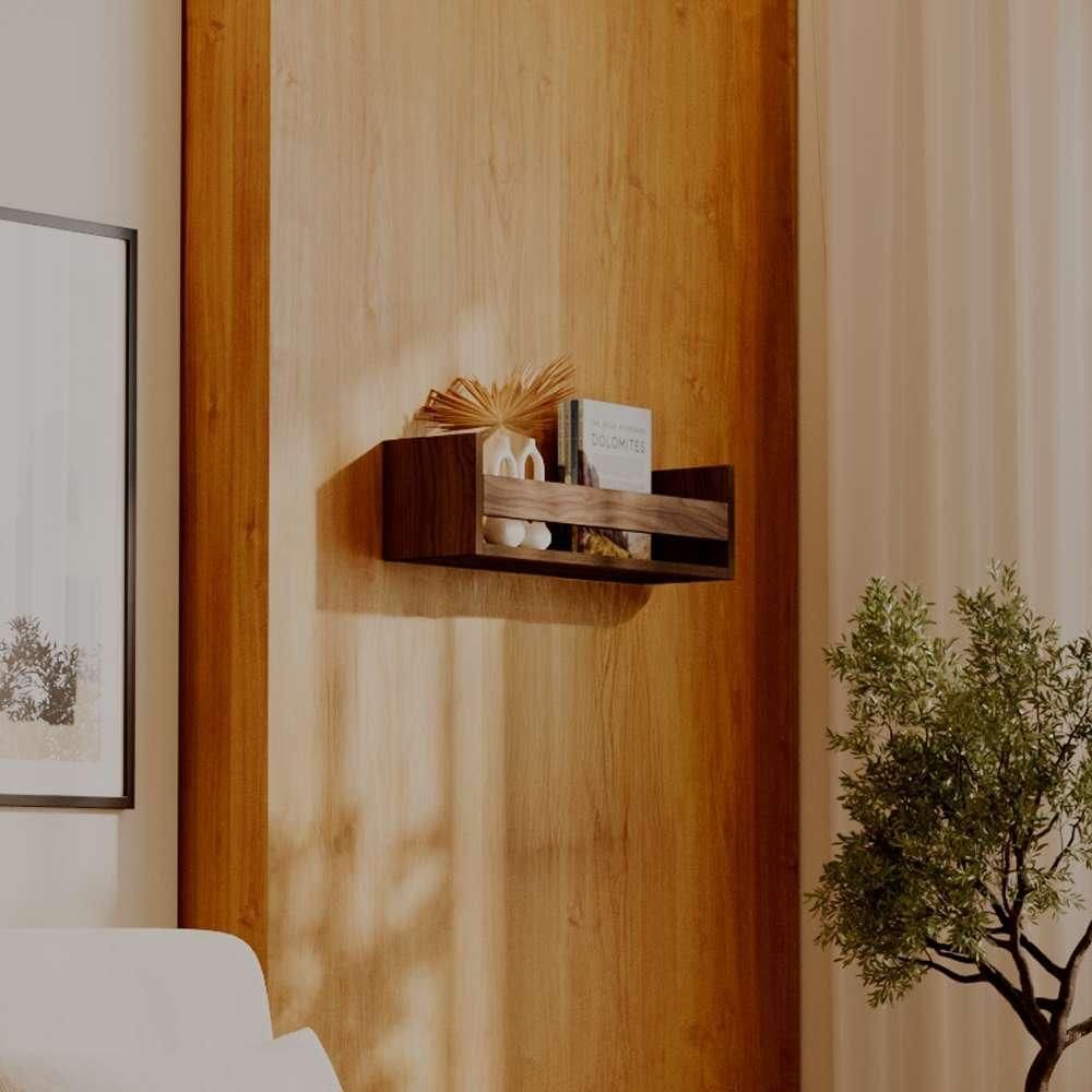 Prateleira Porta Objeto Nogal 50 x 12cm Suporte Invisivel