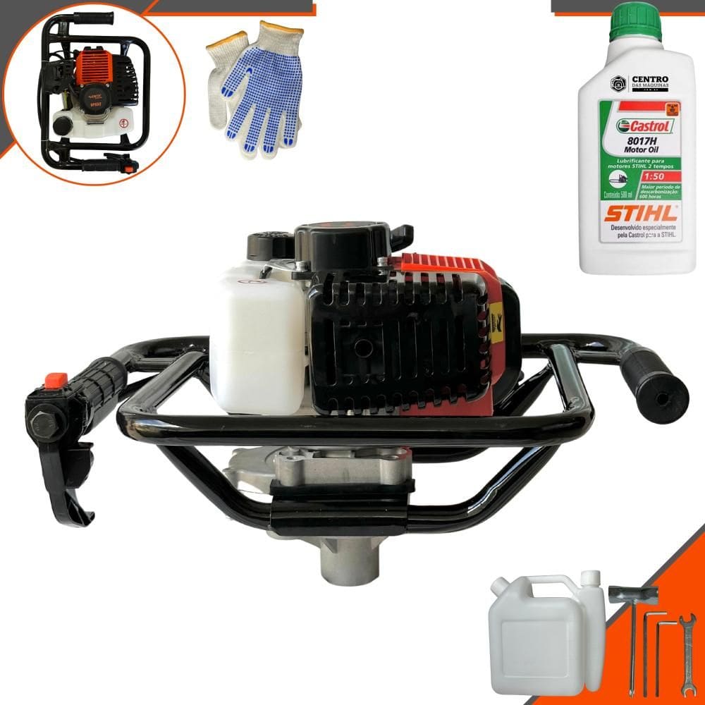 Perfurador de Solo Polaca Cavadeira Sem Broca Vant VPS-52 À Gasolina 52cc 2HP Alta Rotação e Performance Para Construção Civil + ÓLEO STIHL 2T