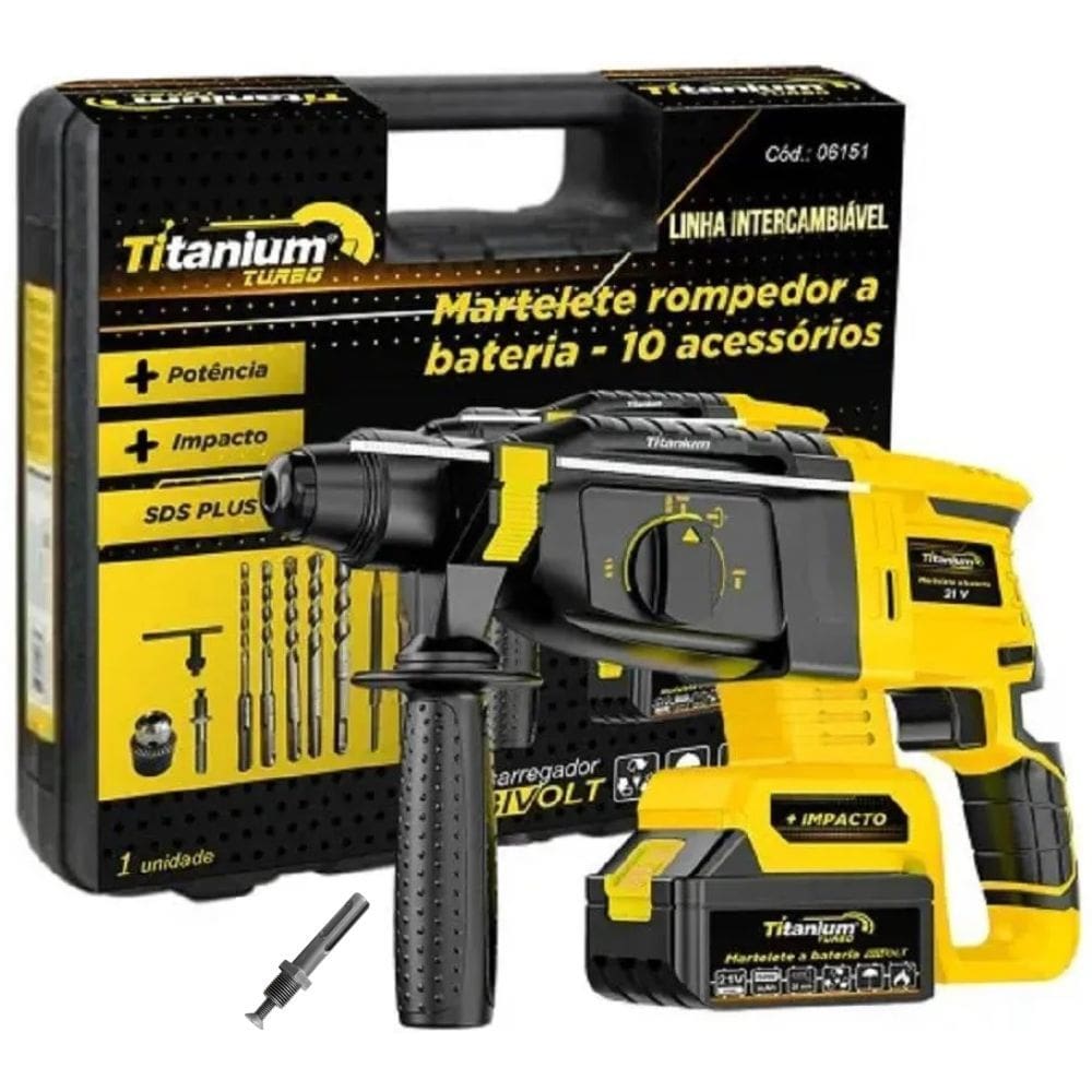 Kit Martelete Perfurador Romp Bateria + Adaptador Sds Plus