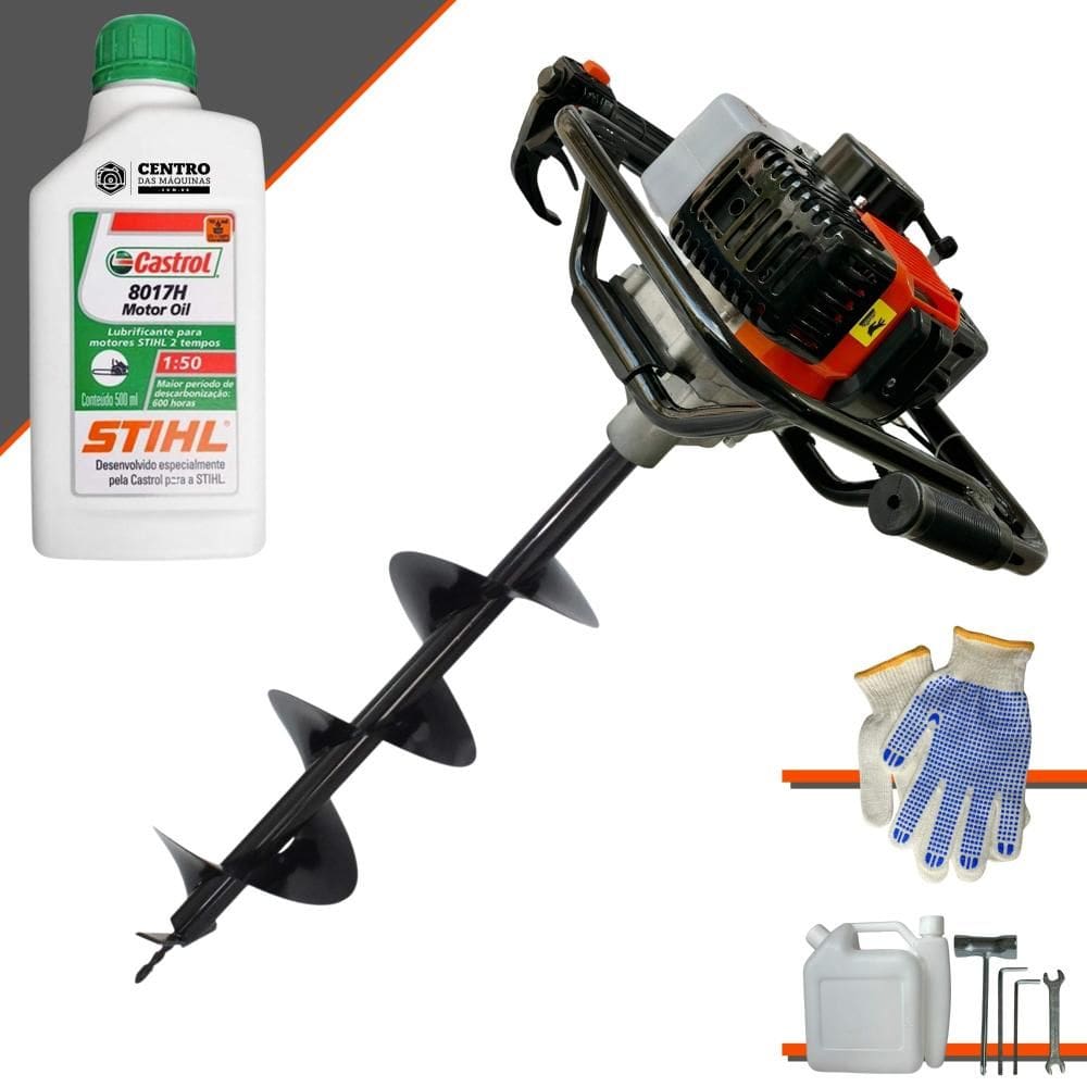 Perfurador de Solo Vant VPS-52 À Gasolina Motor 2T 52cc 2HP Profissional de Alta Rotação e Performance Com Broca 80x20cm + ÓLEO STIHL 2 TEMPOS
