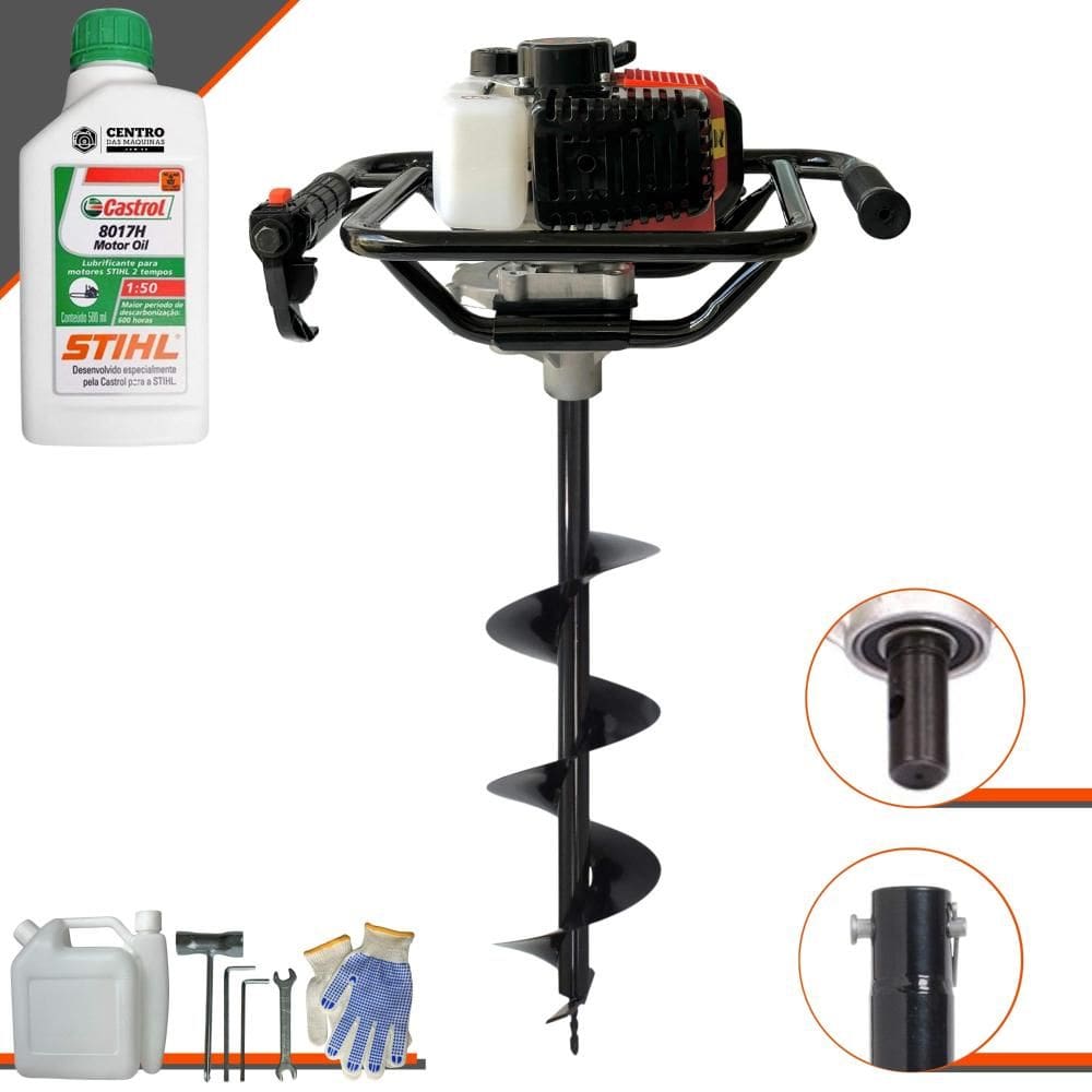 Perfurador de Solo Máquina Fura Terra Trado Motorizado Vant VPS52 À Gasolina 52cc 2HP 6.500rpm Profissional + Broca 80x20cm + ÓLEO STIHL 2T