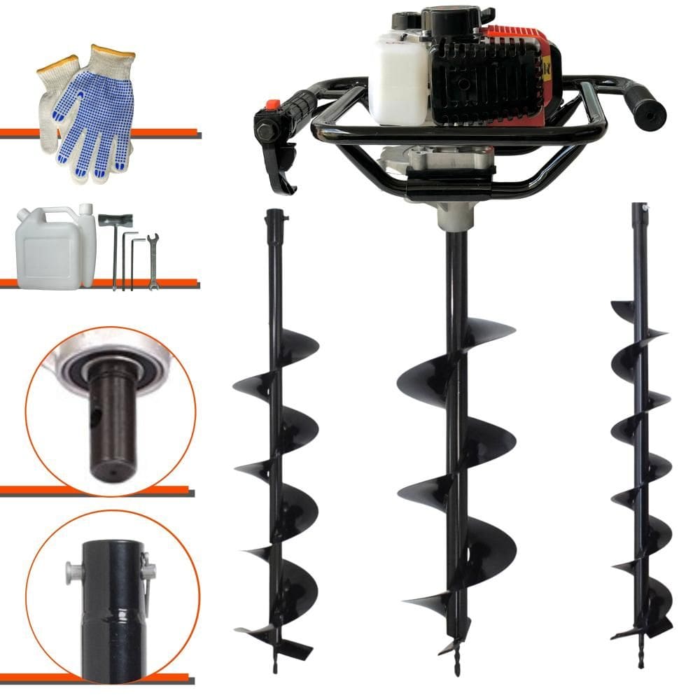 Kit Perfurador Vant VPS52 À Gasolina 52cc 6.500rpm 2HP de Potência Com Brocas 80x10cm, 80x15cm e 80x20cm Para Mourões e Reflorestamento