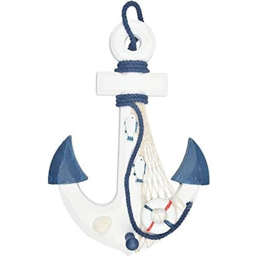 Ancora Decorativa Náutica Marinheiro Branco e Azul 33cm