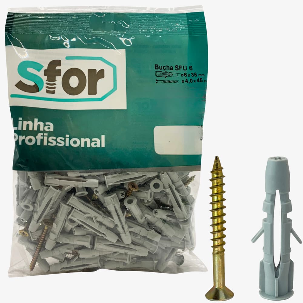 Bucha E Parafuso 6x35mm Sfor 100 Kits Fixação Bloco Tijolo Sfu