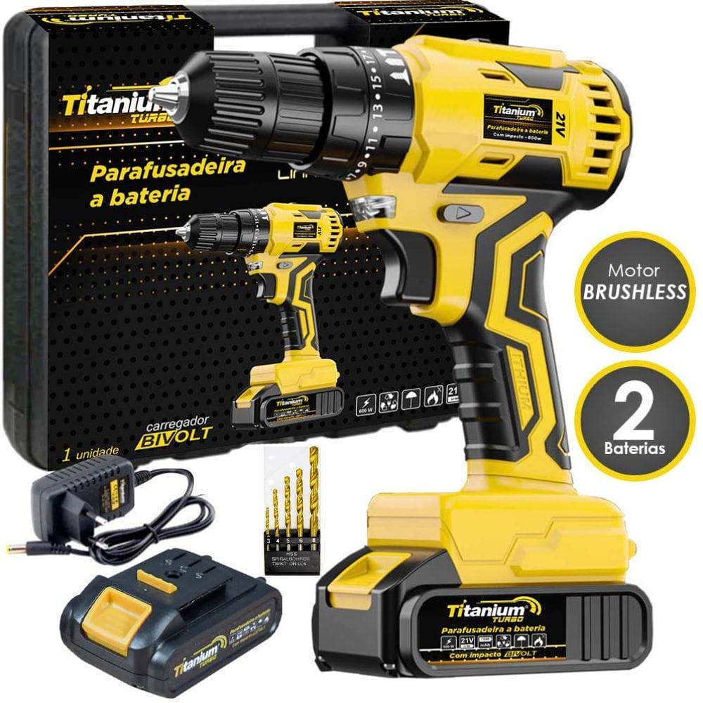 Kit Parafusadeira E Furadeira 21v C/ Impacto Biv + 5 Brocas