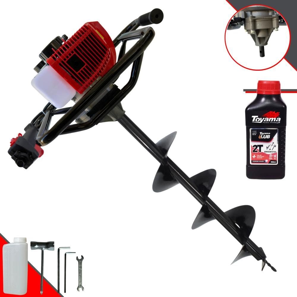 Perfurador Polaca Cavadeira Anmax GD520-B À Gasolina 2T 52cc 2,2HP 7.000rpm Com Ignição CDI Para Construção Civil Com Broca 80x20cm + ÓLEO TOYAMA
